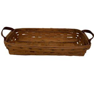19th Century Handmade Basket Signed 89 Leather Handle Cottagecore Farmhouse
